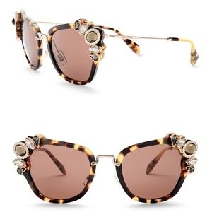 MIU MIU Crystal Embellished Cat Eye Brown Sunglass